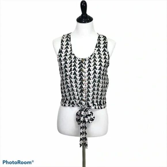 Poetry Sheer Sleeveless Button Front Blouse Cropped With Waist Tie Size Small - Picture 3 of 10